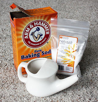 neti pot, baking soda, and neti salt